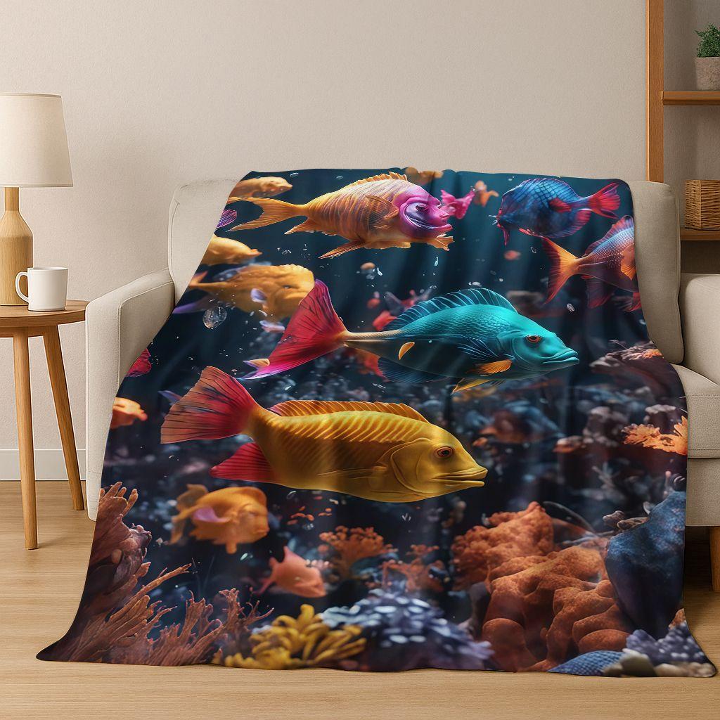 26 Style Underwater World Sea Dolphin Turtle Coral Art Flannel Blanket,Cozy Soft Throw Blanket for Home Bedroom Bed Sofa Kids