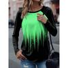 Women's Versatile Long-sleeved T-shirt 3D Printing Simple Gradient Lines Elegant Printing Round Neck Long-sleeved Top