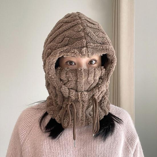 Winter Hat Scarf Combo Fleece Neck Warmer with Ear Protection Knitted Sherpa Hood Windproof Ski Face Covers Stretchy Beanies