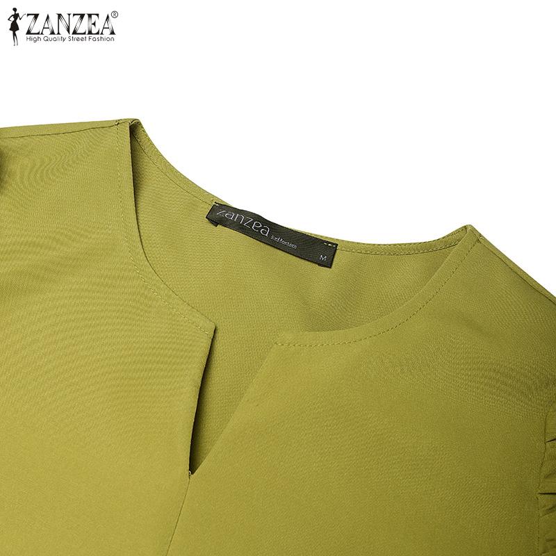 ZANZEA Abito estivo casual da donna con scollo a V e maniche corte, tinta unita