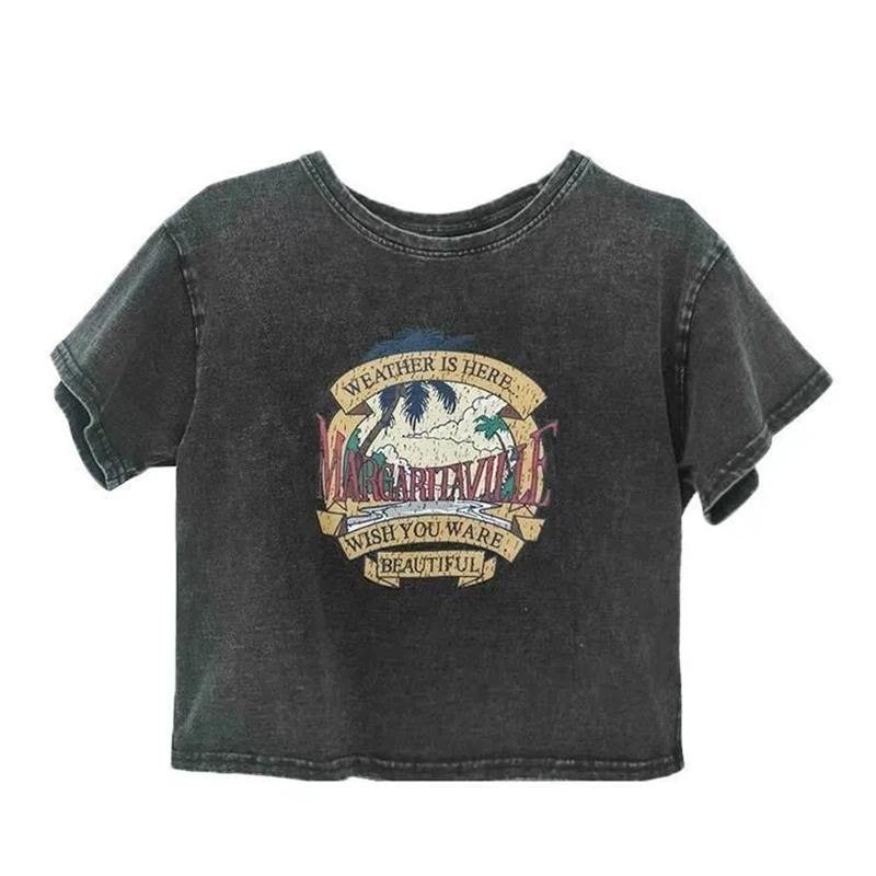 

Женская футболка с коротким топом и принтом кокосовой пальмы. Повседневные футболки с коротким рукавом. XL