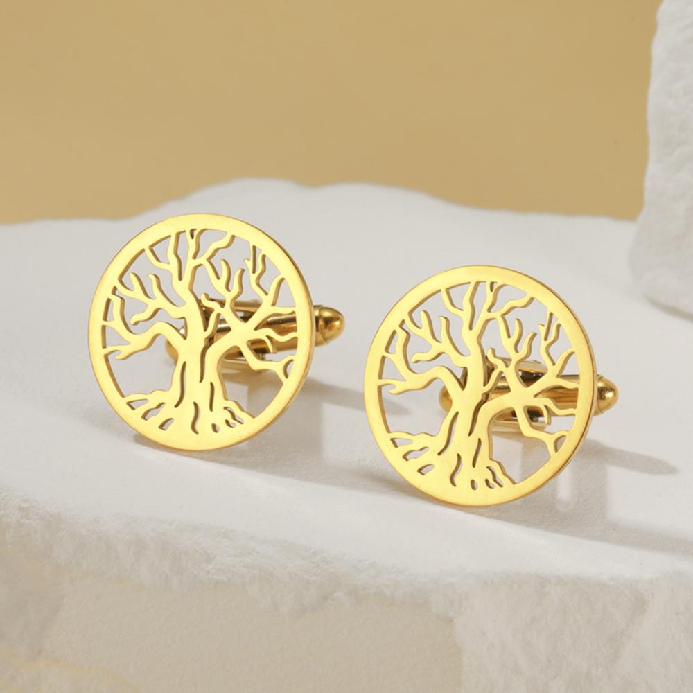 My Shape Tree of Life Cuff Links for Men Wedding Banquet Groom Business Suit Shirt Round Men's Cufflinks Stainless Steel Jewelry