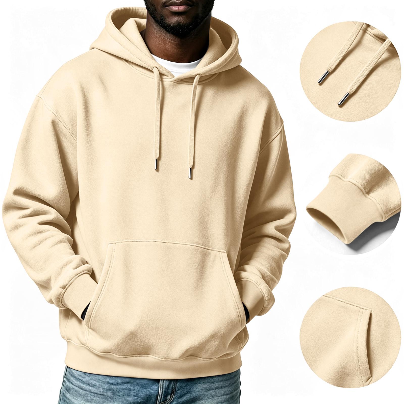 Men s Casual Color Hoodie with Drawstring L
