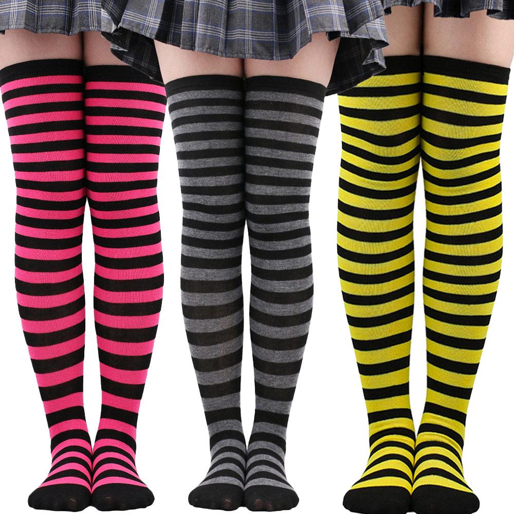 Striped Y2K Lolita Fingerless Gloves Gothic Long Winter Stockings  for Women