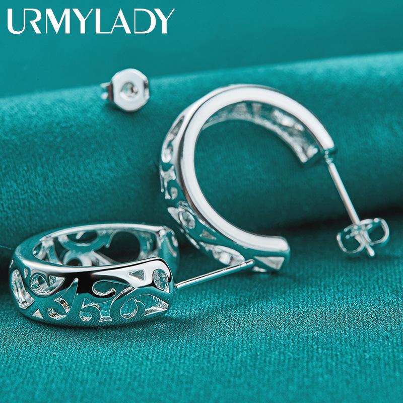 925 Sterling Silver Semicircle  Hollow Plant Stud Earrings For Women Fashion Charm Jewelry