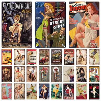 Retro Pin Up Girl Stile Americano Insegna di Latta Metallo Targa Vintage Segnali da Parete Metallo Poster Piastra Garage Camera da Letto Man Cave Regalo Arredamento