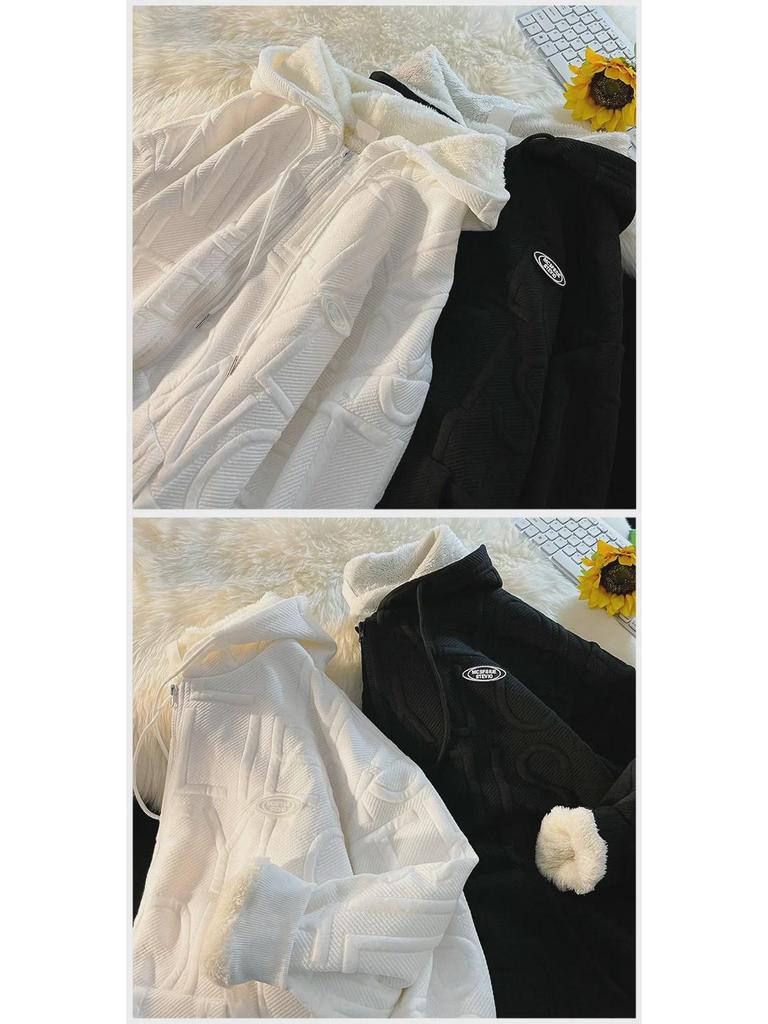 Herren-Kapuzenpullover aus Lammfell – japanischer Streetwear-Trend, lockere Passform, Hongkong-Stil, Ganzjahres-Langarmjacke