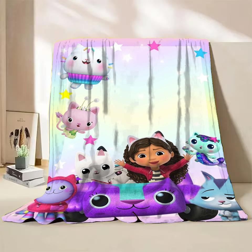 Gabbys Dollhouse Flannel Fluffy Fleece Blanket for Home Bedroom Bed Sofa Office Children Cover Adult Soft Blanket Kids Cute Gift