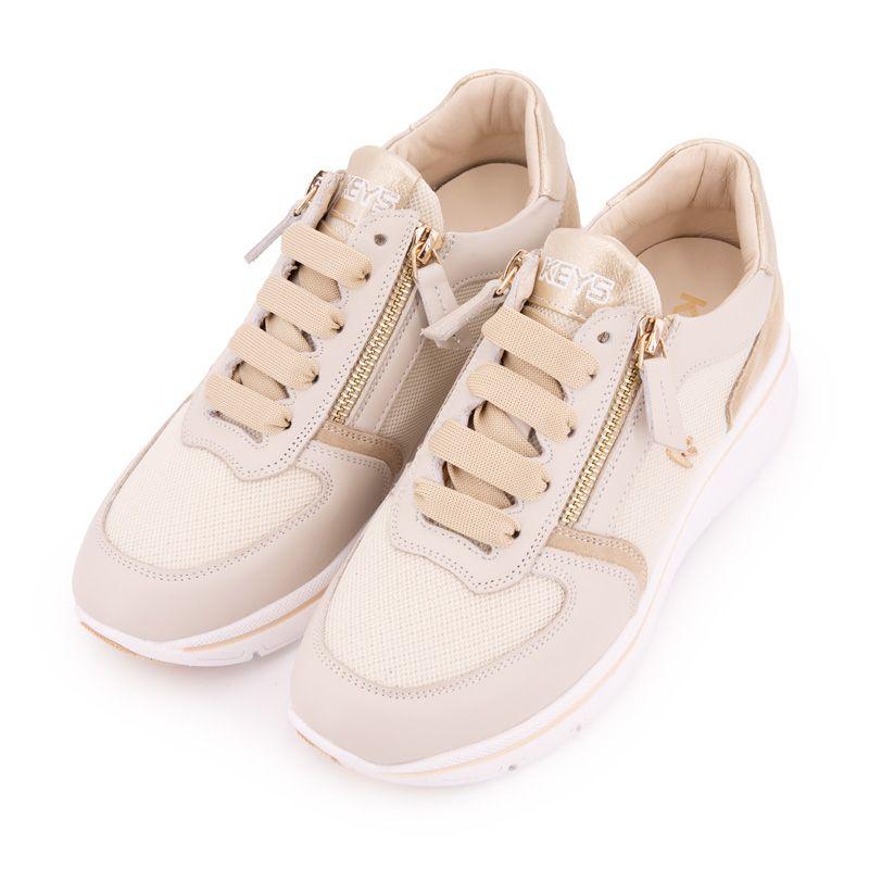 Baskets compensées cuir nuances de beige semelle épaisse blanche Femme sportwear KEYS