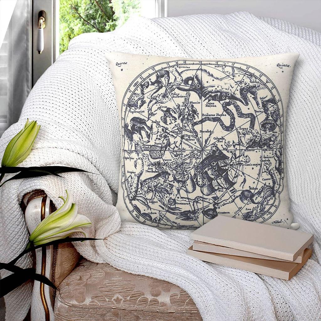 Zodiac Star Sign Constellation Map Ink On Paper Square Pillowcase Pillow Cover Cushion Comfort Throw Pillow for Home Living Room