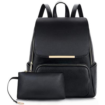 Stilvoller und trendiger Leder-Standard-Rucksack für Damen für die Uni, das Büro, die Reisetasche für Mädchen, Handtasche, Schwarz