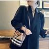 Women Shoulder Bag New Fashion Niche Checkered Drawstring Bucket Bag Korean Style Commuter Leisure Texture Outdoor Crossbody Bag