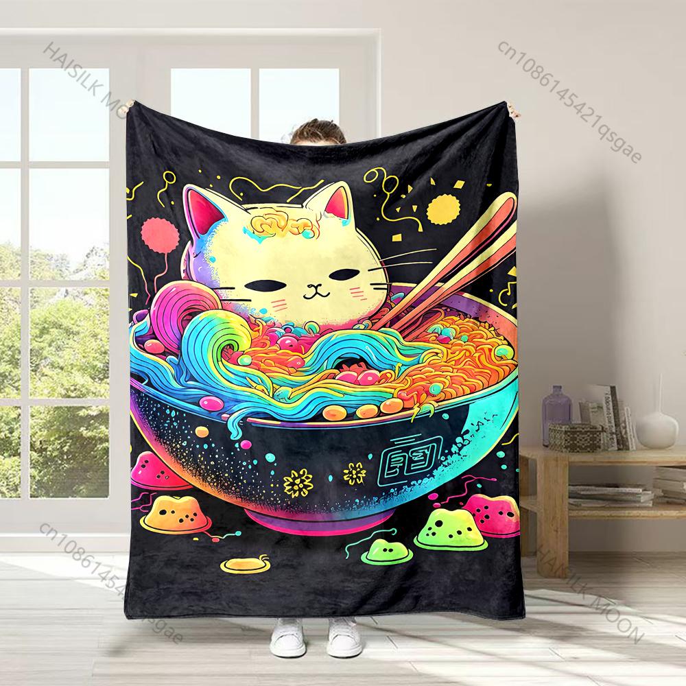 

1PC Cat in colorful ramen Print Adult Children Warm Blankets Home Travel Car Soft and Comfortable Suitable for all seasons 75x100cm