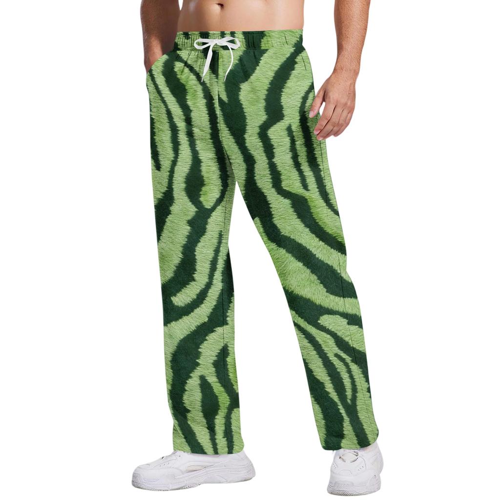 Men's Loose Fit Casual Leopard Print Pants Drawstring Waist Breathable Athletic Long Trousers for Daily Wear and Sports