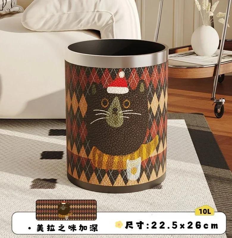 Antique Style Leather Trash Can High Quality Wastebasket Home Living Room Bedroom Trash Bin Wastebasket Home Accessories