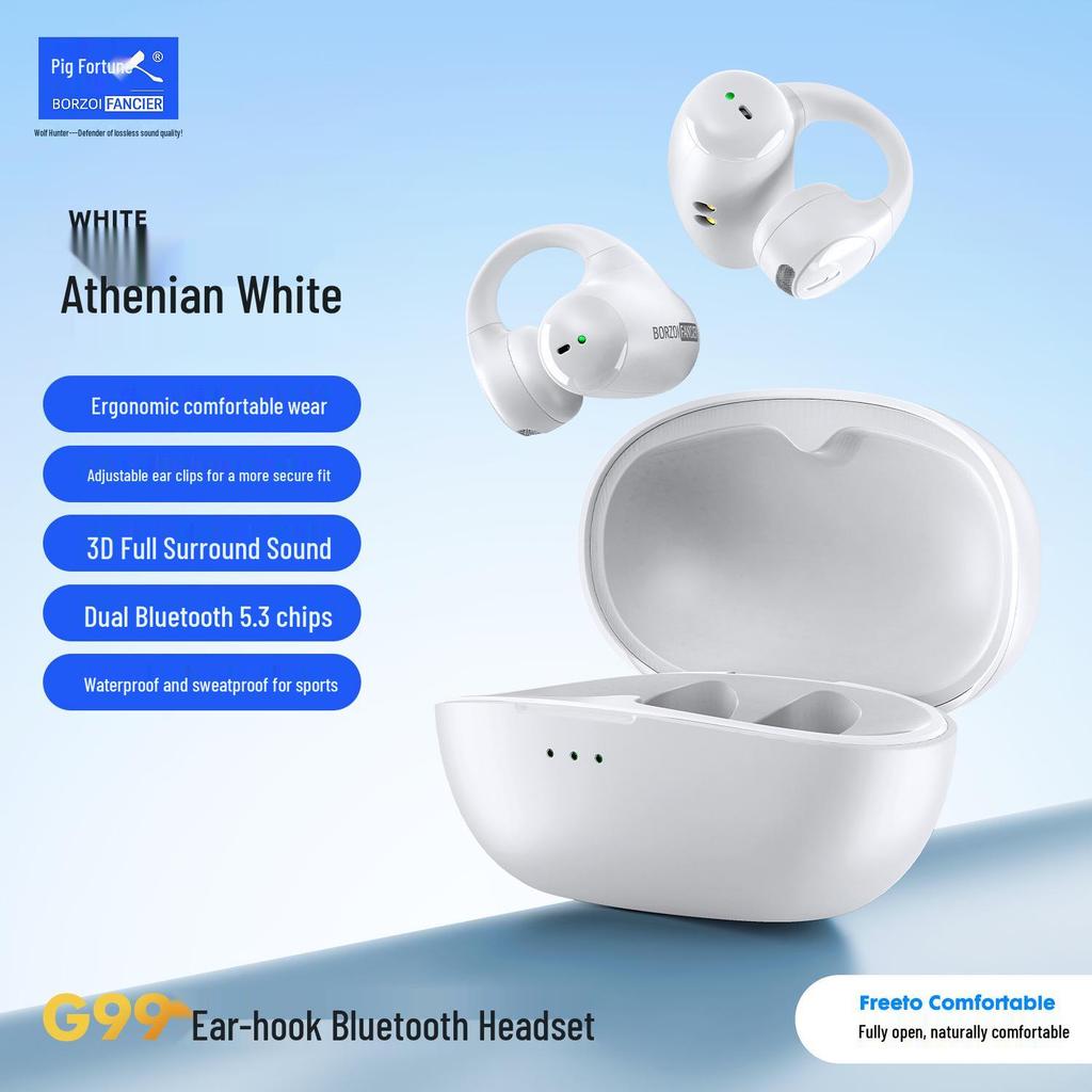 Wireless Ear Clip Bluetooth Earbuds - 22-Hour Battery, Waterproof, Sweatproof, Clear Calls, Long-Wearing, Sports Earphones