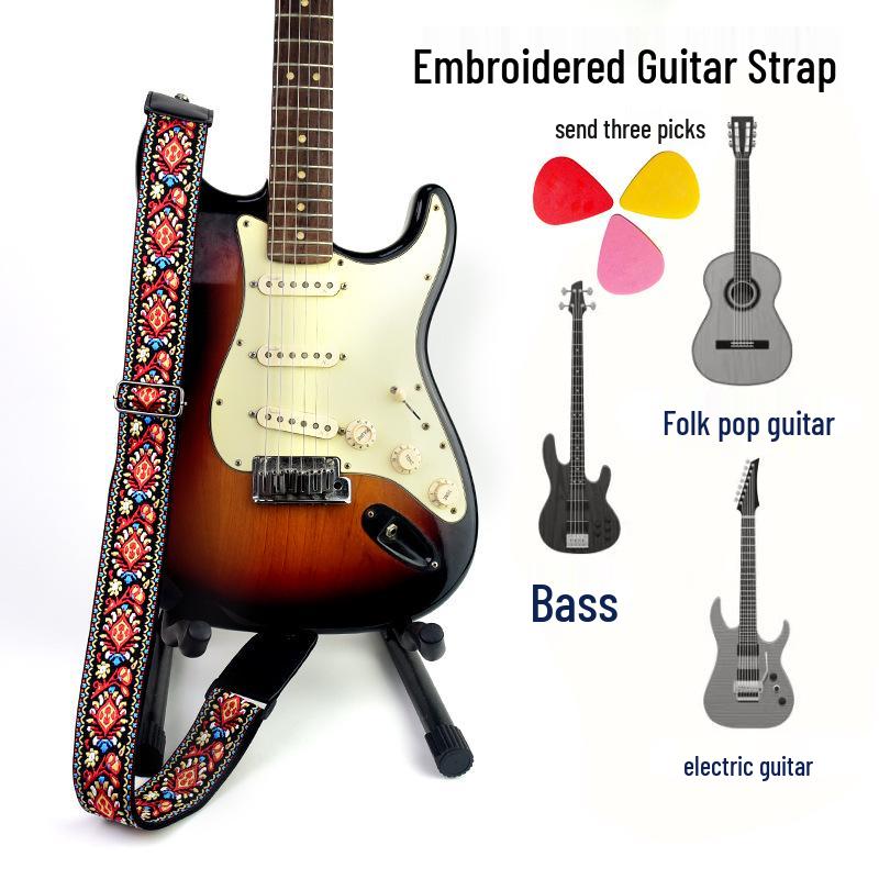 Premium Embroidered Guitar Strap for Acoustic and Electric Guitars