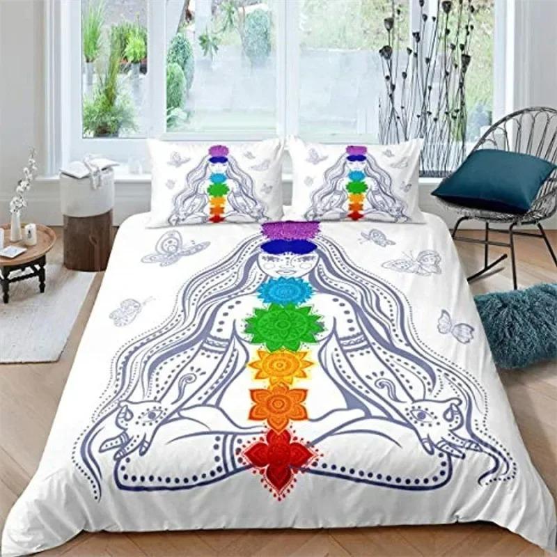 

Пододеяльник Bohemian Chakra Meditation Relax Theme Yoga Комплект постельного белья Exotic Mandala Lotus Покрывало для одеяла Full King Спальня Декор 70x133cm 2pcs