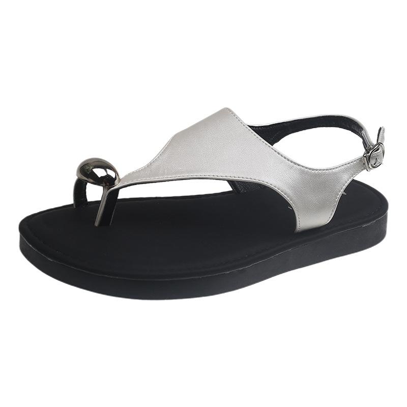 

Fashion retro 2025 summer new niche set toe black minimalist flat sandals vacation roman sandals women 35