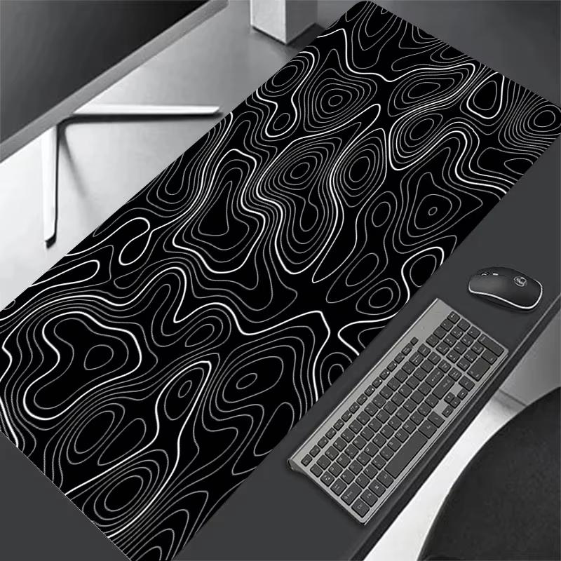 Black White Contour Line Gaming Mouse Pad Waterproof Nonslip Desk Mat