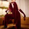 INCERUN Men Lacing Neck Sleeveless Solid Velvet Party Long Rompers Jumpsuits