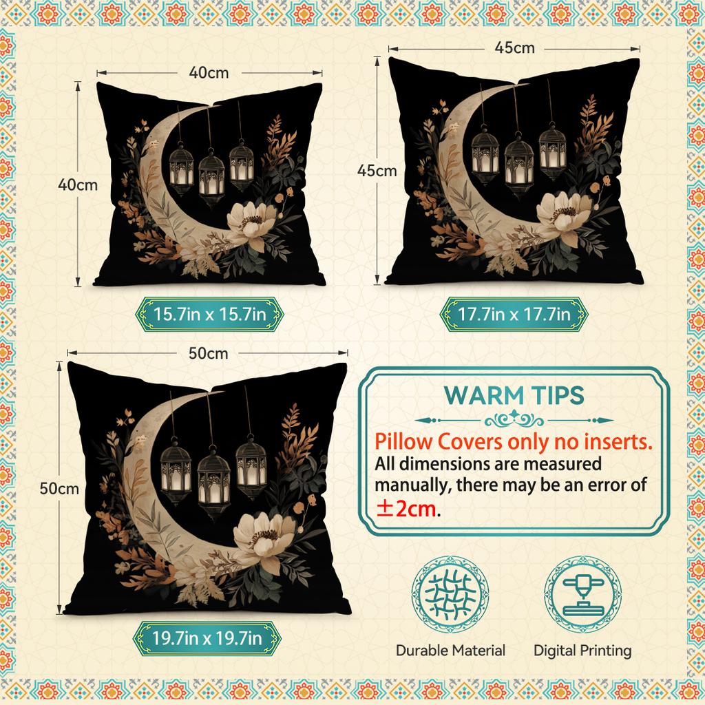 Ramadan Crescent And Plant Pillowcase Bedroom Sofa Cushion Cover 100% Polyester Living Room Cushion Pillowcase Home Decor