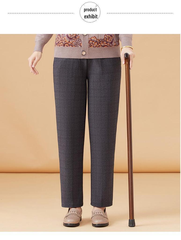 Mom's Plus Velvet Warm Cotton Pants for Middle-Aged and Elderly Women - Large Size, Loose-Fit, Suitable for Spring, Autumn, and Winter.
