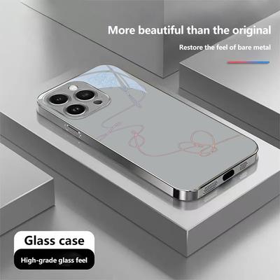 N184 Lovely Line Art Design Phone Case for iPhone 16 15 Pro Max Samsung S24 S23 Ultra A54 A35 Xiaomi Redmi Note13 12 Plated Frame Tempered Glass Cover