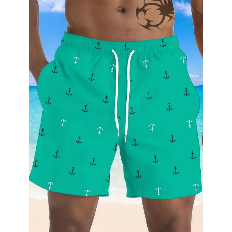New men's fashionable printed beach shorts, anchor pattern print