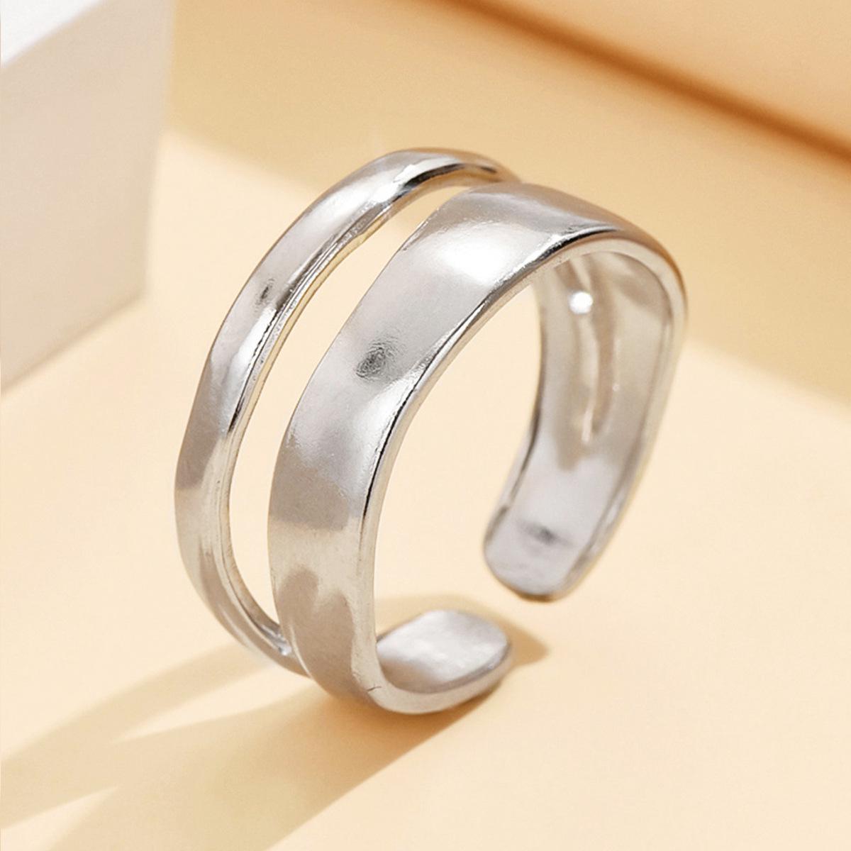 18K Gold Geometric Thick Line Open Ring - Versatile Stainless Steel