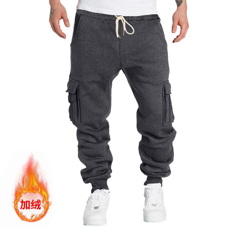 Autumn and winter fleece men's casual overalls men's multi-pocket pants cross-border large-size sports casual trousers