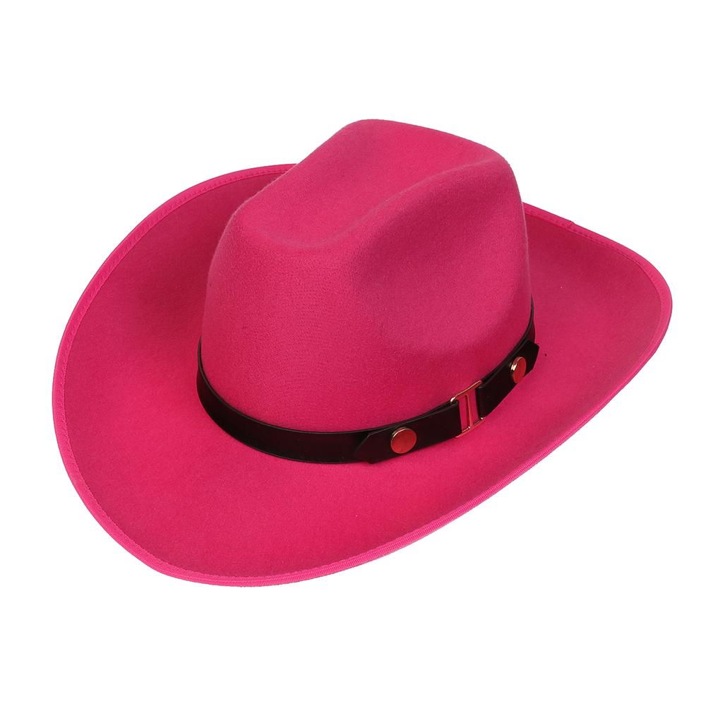 Unisex Western Cowboy Hat Wide Brim Roll‑Up Brim Double‑Top Felt Fedora Hat,10 Colors,Multiple Optional Detachable Hat Bands