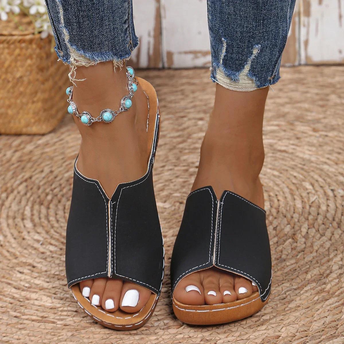 

Platform Shoes for Women Designer Sandals Luxury Ladies Shoes Summer Wedge Women Sandals Fashion New Slippers zapatos de mujer 36 чорний