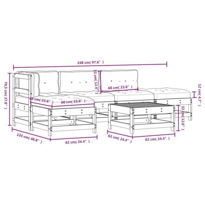 VidaXL Salon de jardin 6 pcs avec coussins bois de pin imprégné 3185905