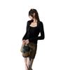 2025 European High-End Women's Lace-Up Square Neck Slimming Cropped T-Shirt