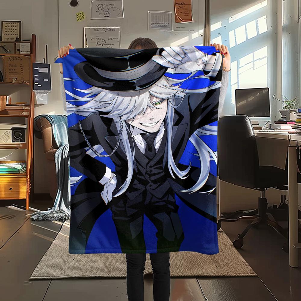 1PC Black Butler Print Flannel Blanket, High quality All Seasons, Home Decor, Warmth and Comfort, Perfect for Christmas Gifts