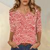 Women's Tops Three-quarter Sleeve Shirt V-neck Loose Casual Shirt Textured Printed T-shirt