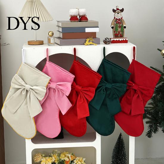 Large Capacity Present Bag Soft Velvet Christmas Stocking for Fireplace Decor, Hanging Gift Eve Treat Pouch with Bow, Plush Candy Tote Kids,