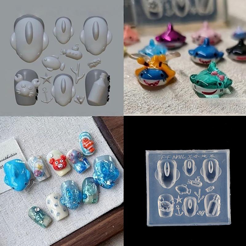 Silicone Nail Art Mold With Small Shark Crab Drift Bottle Designs For Manicure Fashionable Nail Art Design Mould