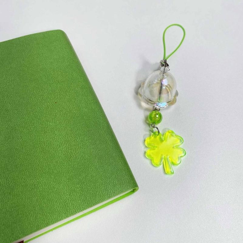 Clear Elegant Color Four Leaf Clovers Phone Charm with Wind Chimes Portable Good Luck Fashion Accessory Daily Use