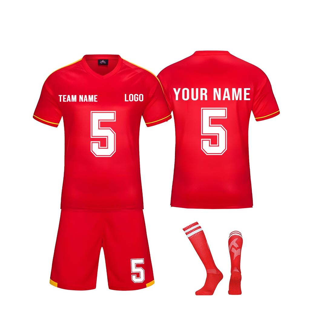 Men's Soccer Jersey Set Breathable Red Sportswear with Shorts and Socks for Training and Matches