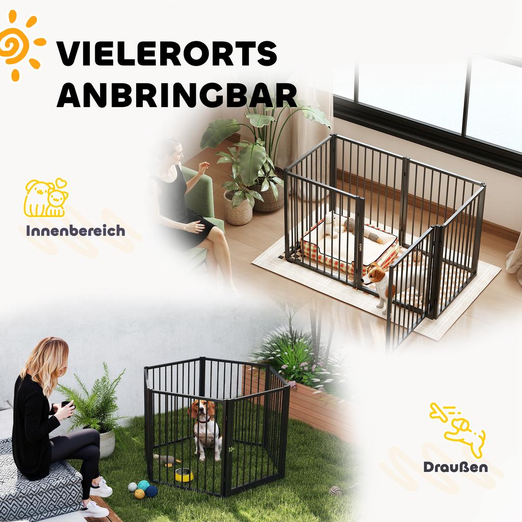 Puppy Playpen, Dog Playpen, Puppy Enclosure, 6 Panels with Door, Foldable and Portable Dog Fence, Steel, Black