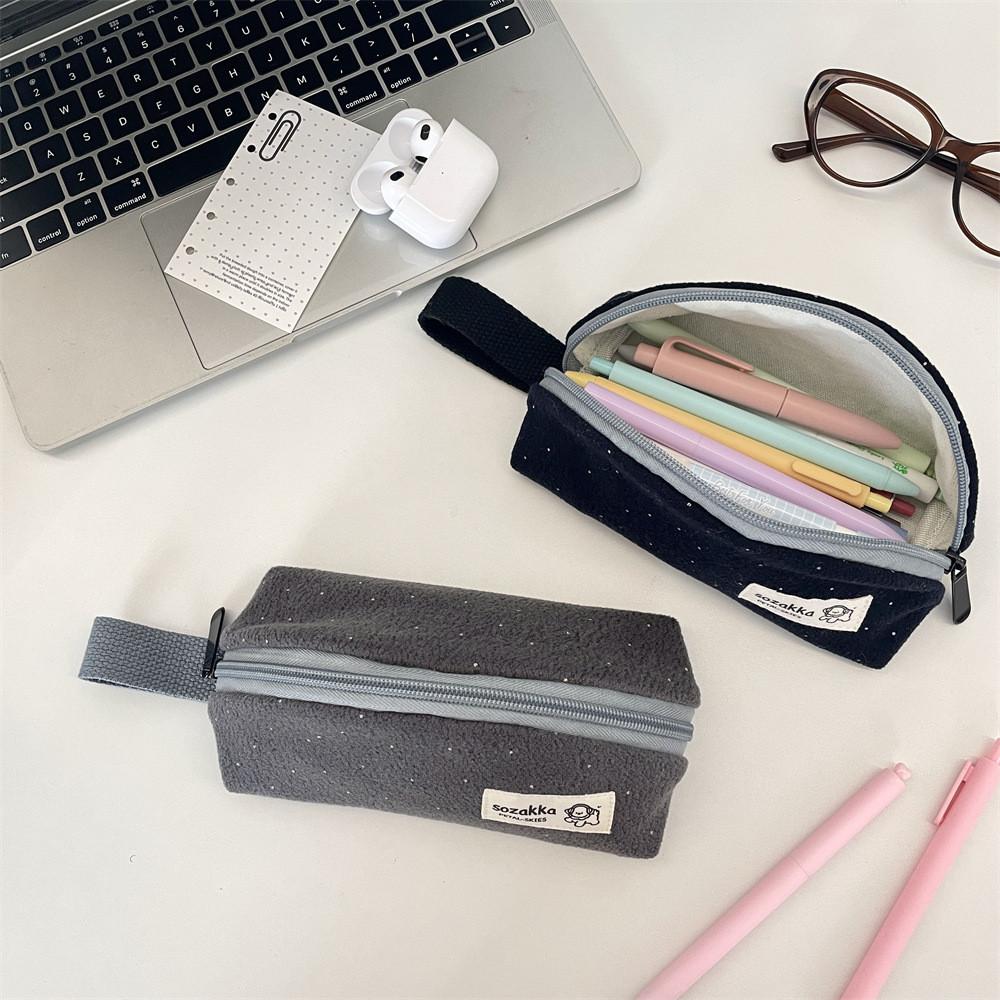 Minimalist Polka Dot Pencil Case With Large Capacity For Students And Office Use