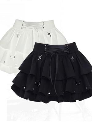 Scharfer Schnür-A-Linien-Minirock: Damen High-Waist, Schlankmachend, Puffiges Design für Frühling, Sommer, Herbst