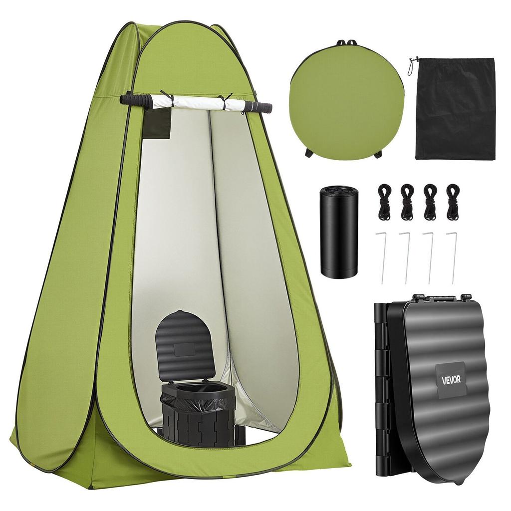Portable Toilet Kit, 150 kg Load Capacity, Folding Camping Toilet with Pop-Up Privacy Tent, Outdoor Travel Potty for Adults with Carry Bags, Trash