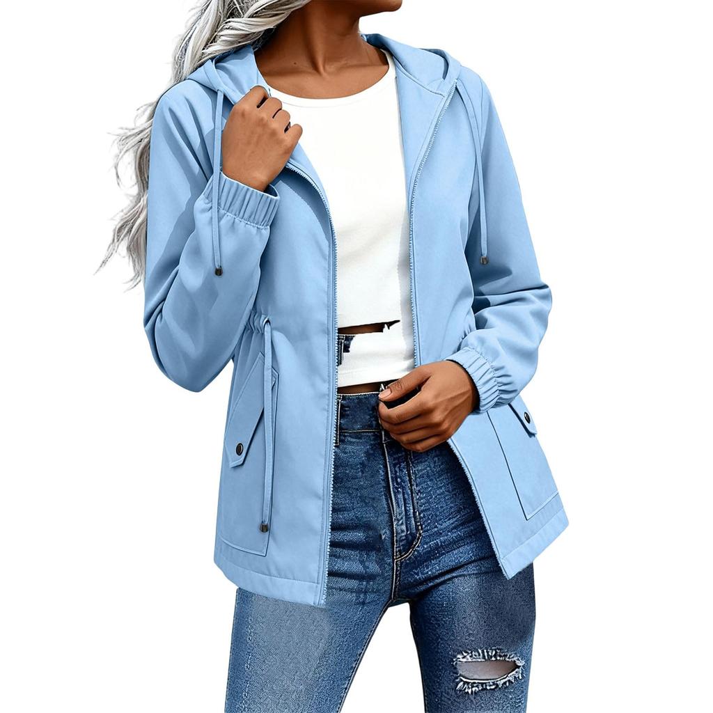 Women's Windbreaker Hooded Jacket with Zipper for Outdoor Hiking