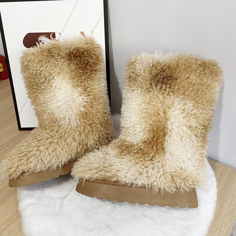 2025 winter new wool boots children punk lamb platform high heel snow boots plush long shoes Europe and America