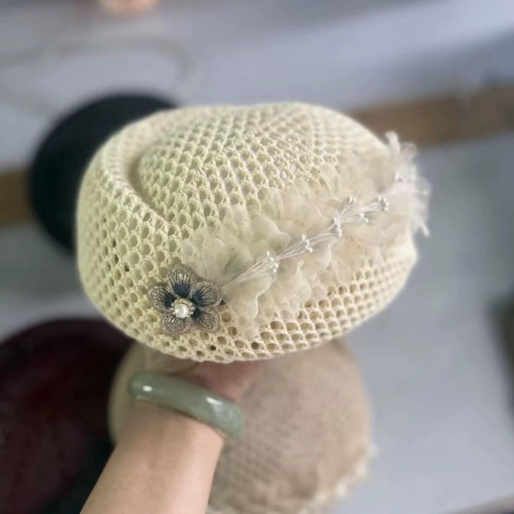 French Hollow Out Beret Ethnic Women Knit Fabric Cap Fashion Floral Painter hat Leisure