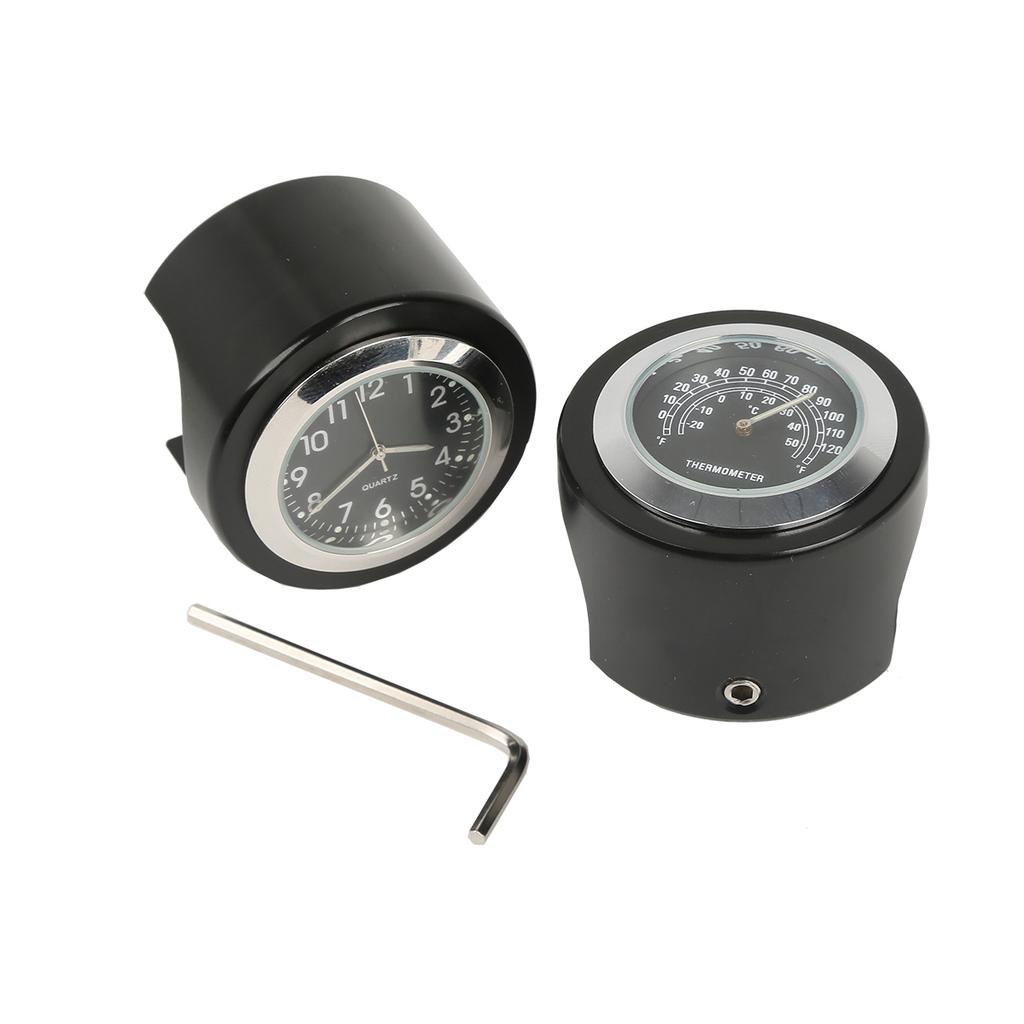 7/8" 1" Motorcycle Handlebar Dial Clock & Thermometer Temp Black/Chrome Mount For Honda Yamaha Suzuki Kawasaki Harley Sporter XL