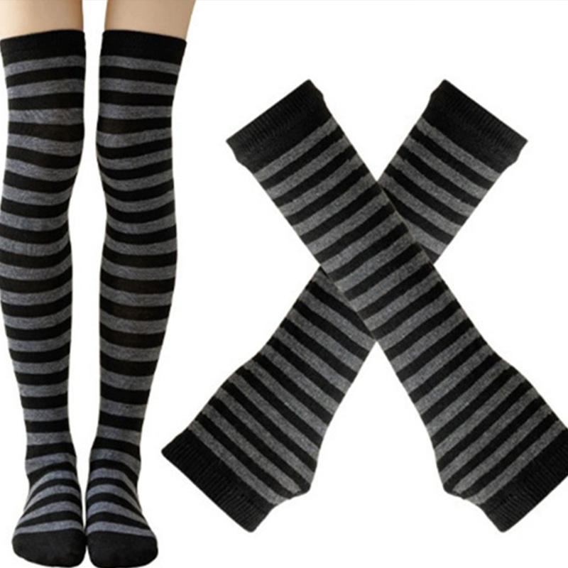 Multi Color Casual Gloves Women Girls Striped Long Socks Over The Knee Socks Thigh High Stockings